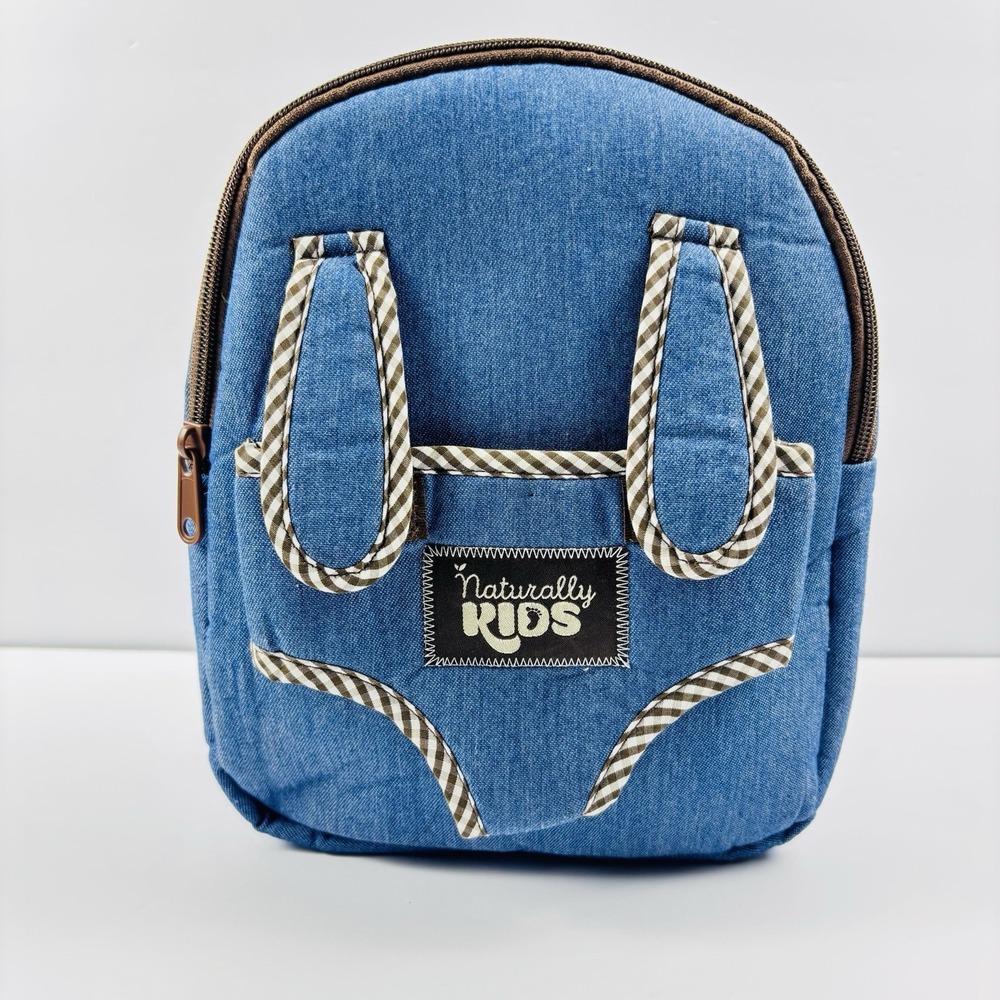 Naturally Kids Blue Denim Backpack Outside Plush Toy Harness Carries Friends